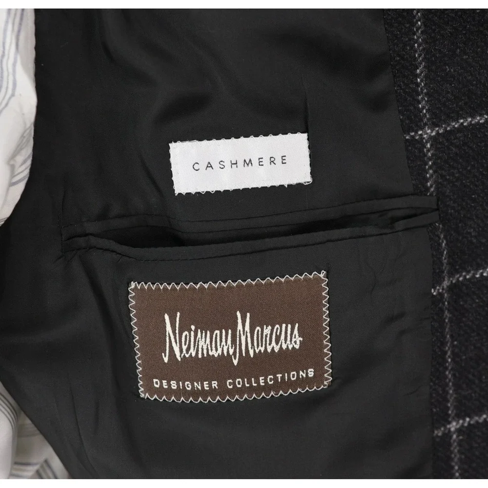 Armani Collezioni Blazer Mens 40R Black Gray Windowpane Cashmere Made in Italy